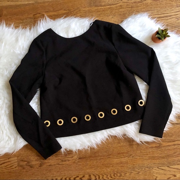 Rachel Zoe Black long sleeve top with gold studs - Picture 1 of 6